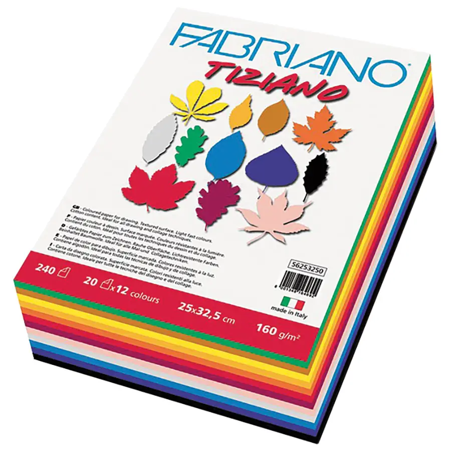 Cartoncini Fabriano Tiziano Maxipack 12 Colori Risma 240 Fogli