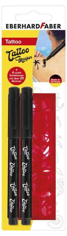 BLISTER 2 TATTOO MARKER NERI CON STENCIL faber-castell