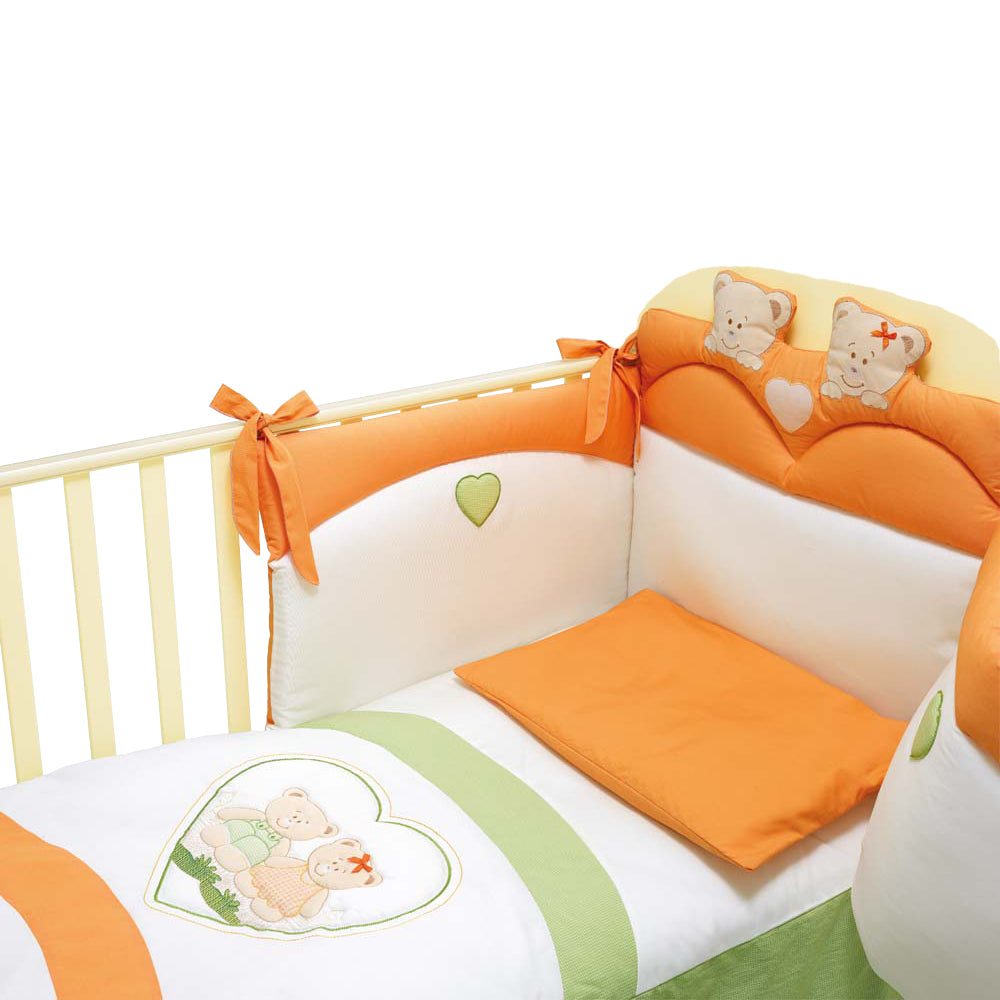 Completo Piumone Lettino Baby Expert Cuore Panna Arancio