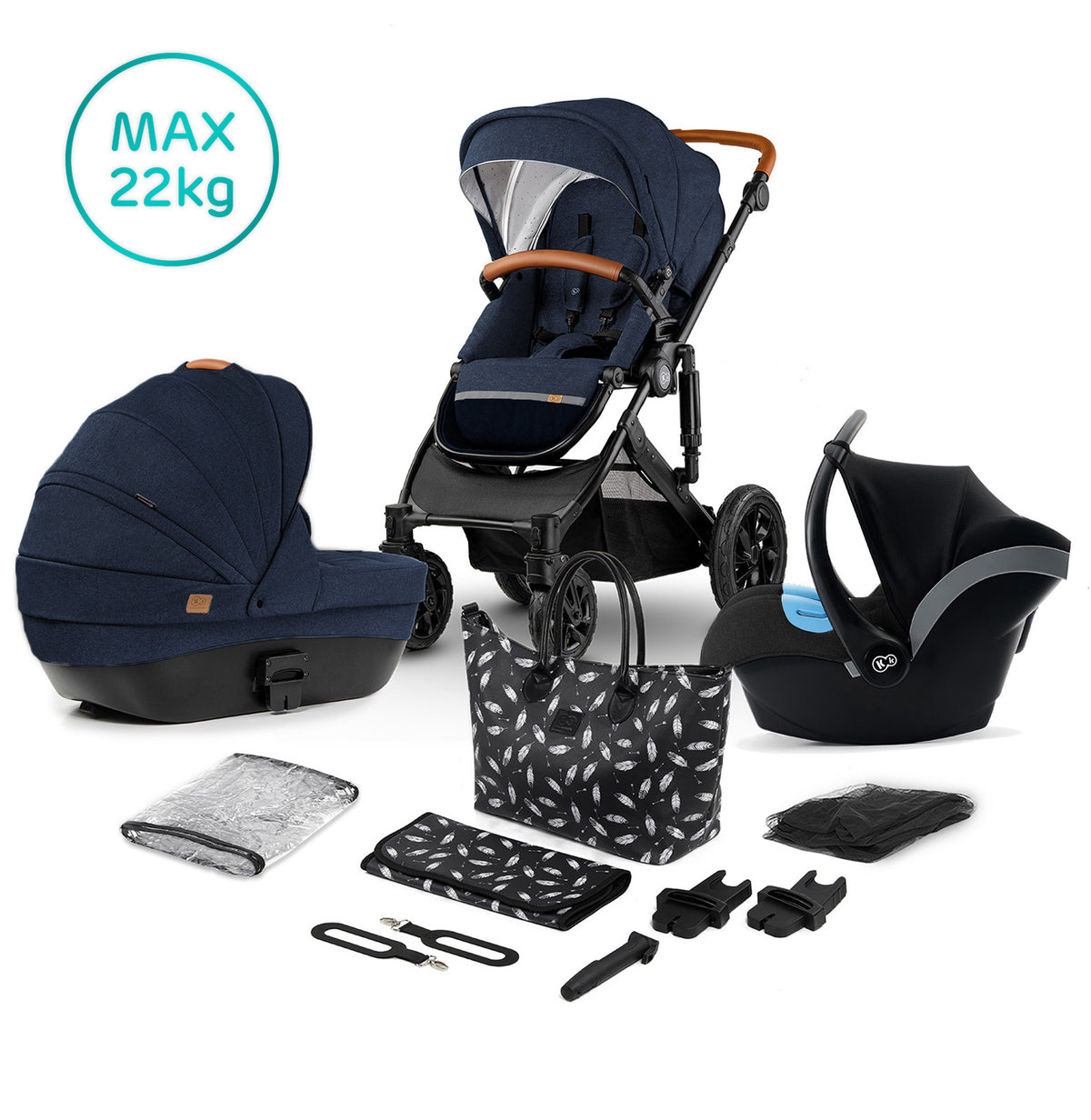 Passeggino Kinderkraft Prime 2020 3 In 1 Con Accessori Blu Navy