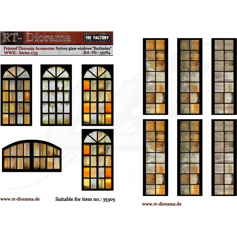 RT-DIORAMA 1/35 Printed Accesories: Factory glass windows “Barikaden” – 35764